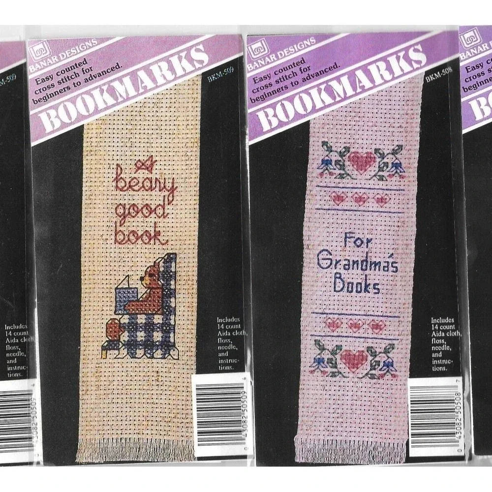 Lot of 4 Cross‎ Stitch Bookmark Kits Grandmas' Book Bear Good Book Banar Design